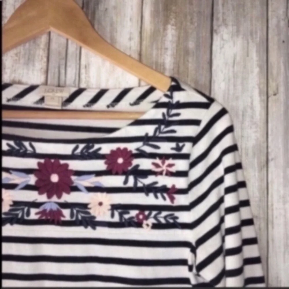 J.Crew Striped Embroidered Bell Sleeve Top XS Blue White Cotton